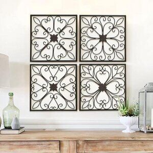 New Set of 4 Metal Wall Decor-Large Decorative Wrought Scroll Wall Decor Art